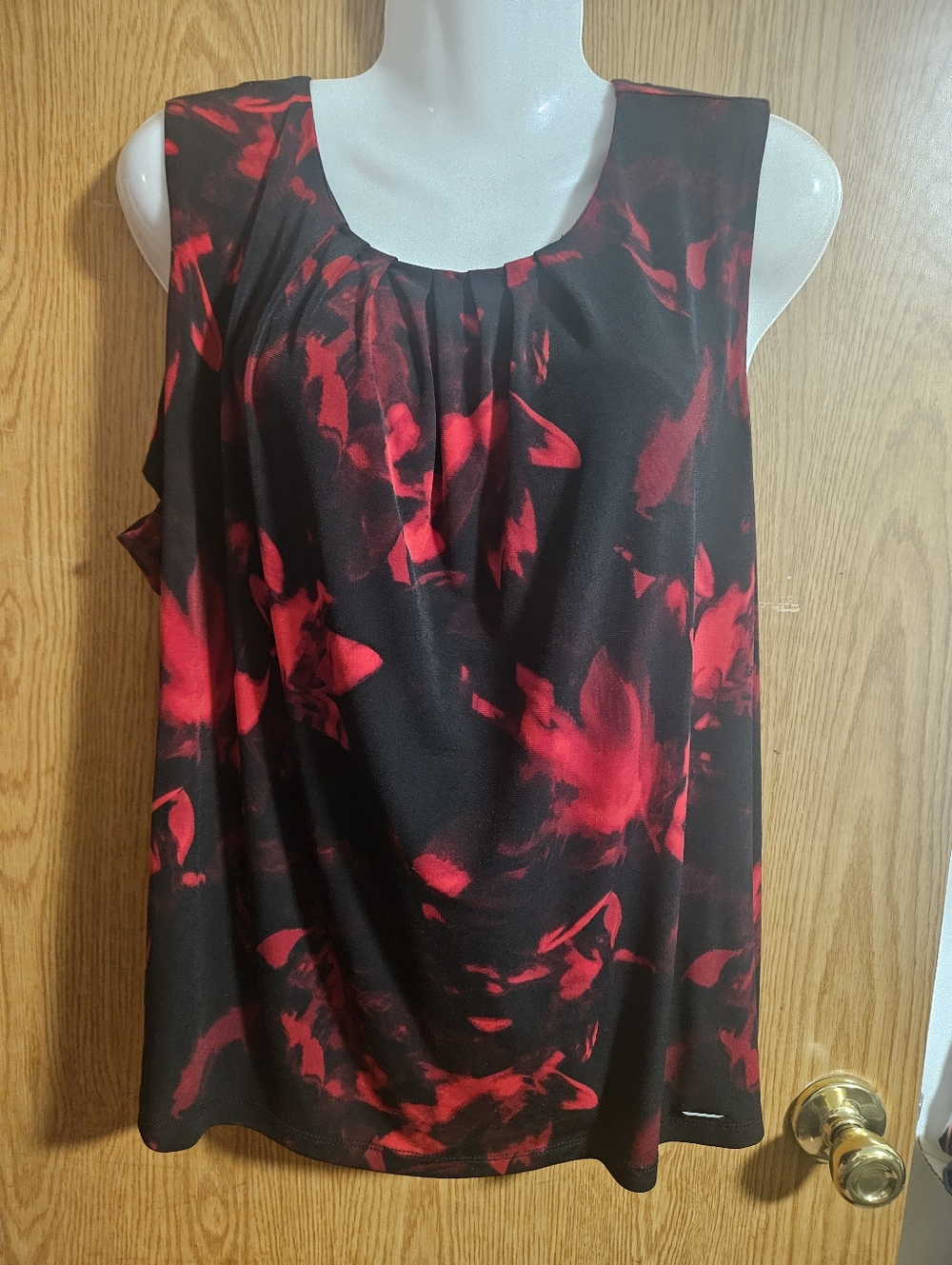 Calvin Klein Black Sleeveless Top with Red Floral Print